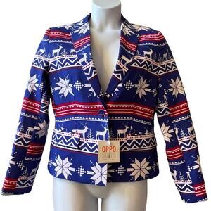 OPPO Suits Women's Nordic Noelle Ugly Christmas Blazer Size 14 NWT